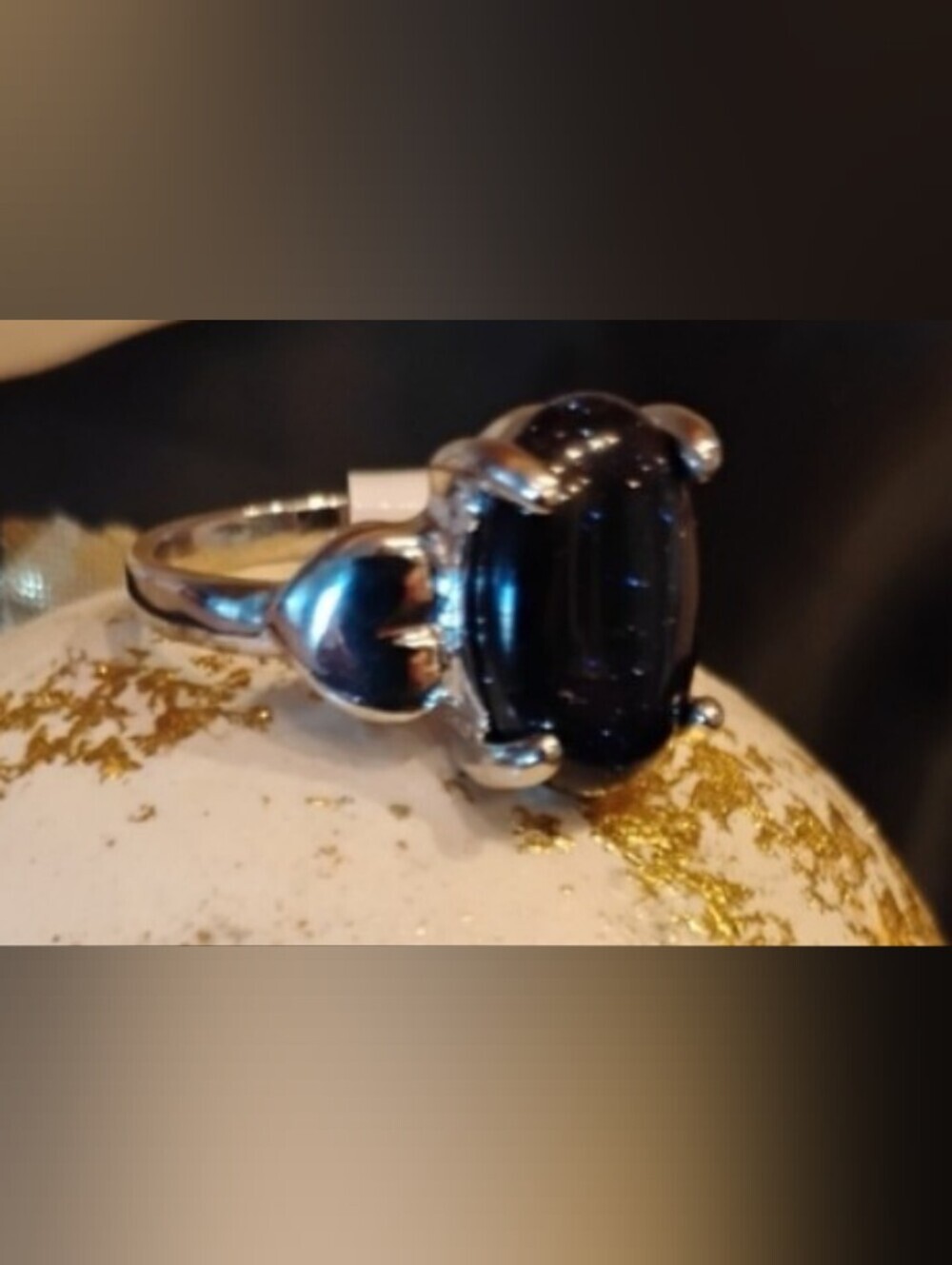 New!! Sparkling Midnight Blue Black Onyx Silver Stylish Size 8 Ring